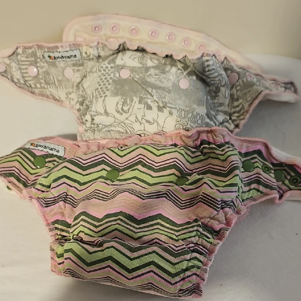2 Pink and Green cloth Diapers goodmama